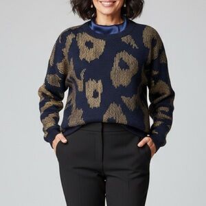 I.B Diffusion Navy and Tan‎ Patterned Ramie Cotton Vintage Artsy Sweater